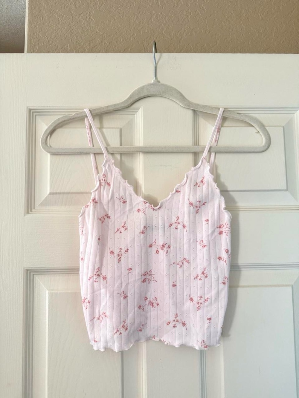 Brandy Melville Pink Floral Pointelle Nicolette Tank